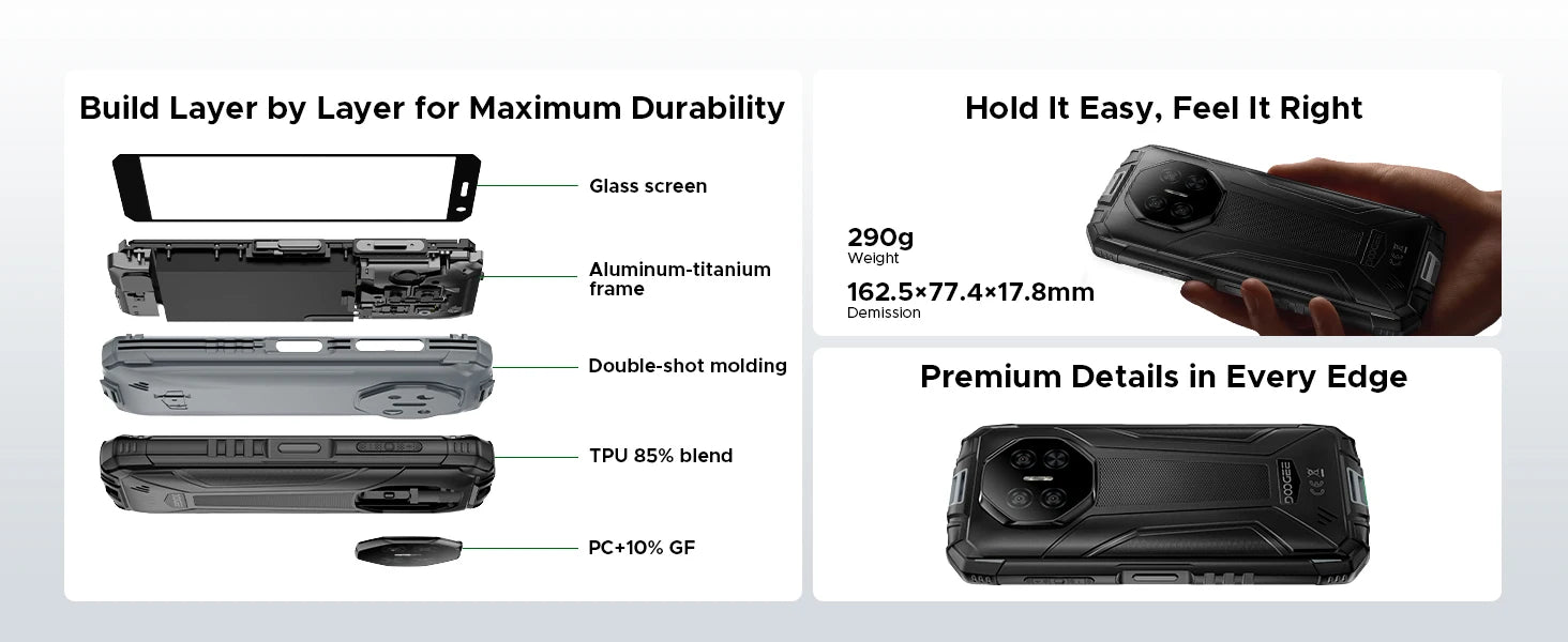 DOOGEE Fire 3 Pro Rugged Phone 8350mAh Battery T7200 Android 15 Smart Phone 5.5'' HD+ Display Cell Phone 16GB+128GB Widevine L1