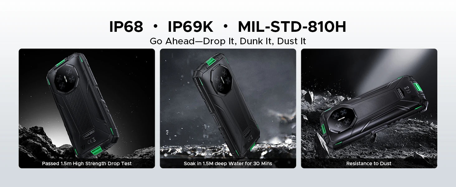 DOOGEE Fire 3 Pro Rugged Phone 8350mAh Battery T7200 Android 15 Smart Phone 5.5'' HD+ Display Cell Phone 16GB+128GB Widevine L1
