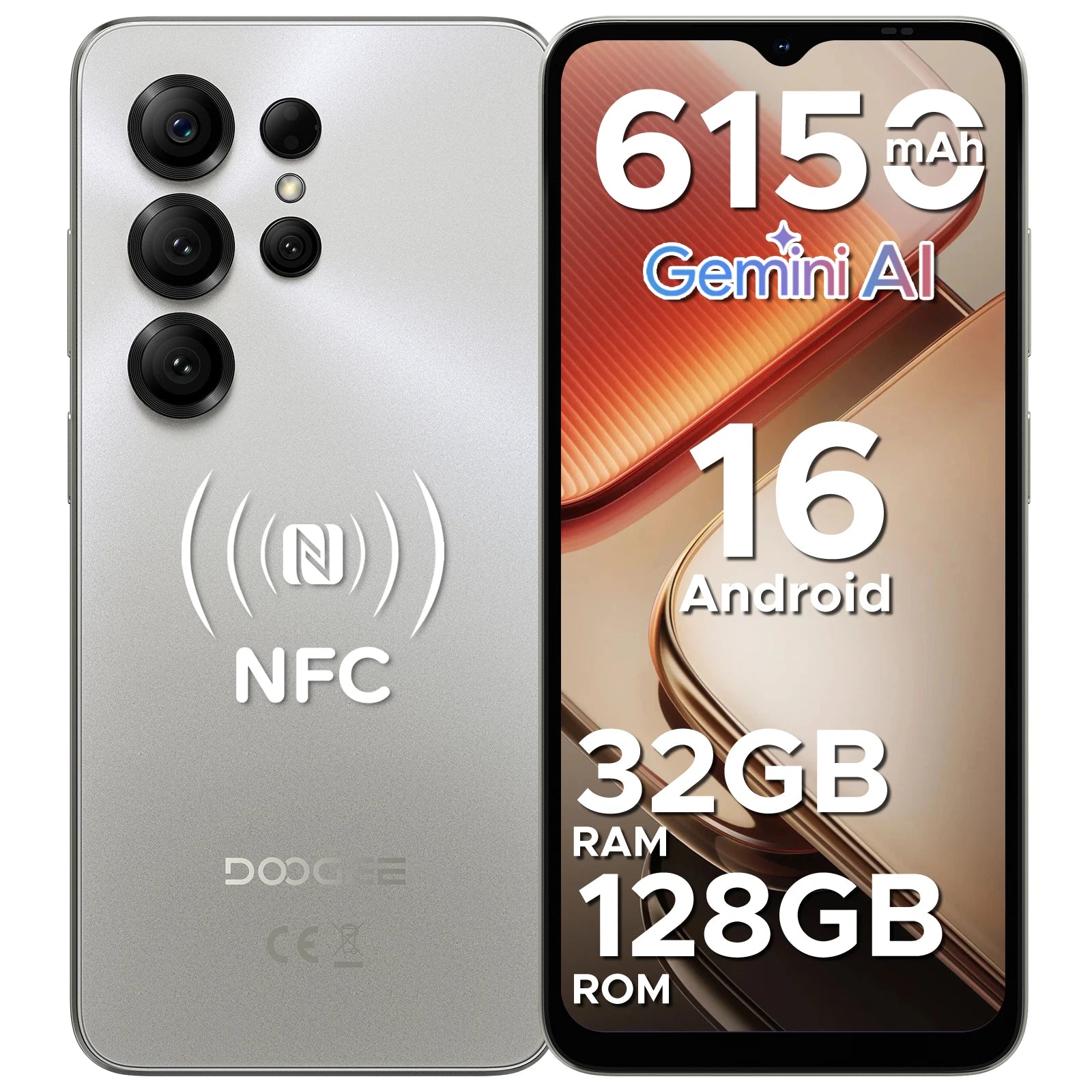 DOOGEE Note56X Pro Cell Phone Android 16 6.56'' HD+ 90Hz Display 32GB+128GB 6150mAh Large Battery T7225 Octa-Core Smart Phone