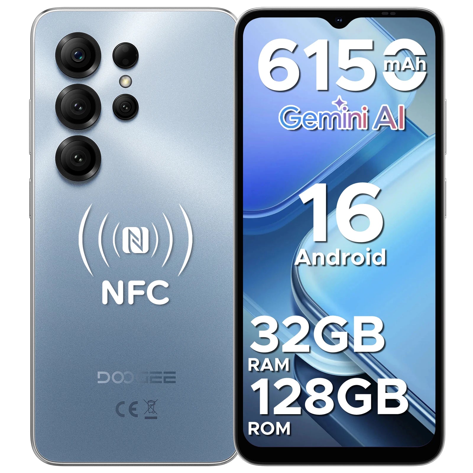 DOOGEE Note56X Pro Cell Phone Android 16 6.56'' HD+ 90Hz Display 32GB+128GB 6150mAh Large Battery T7225 Octa-Core Smart Phone