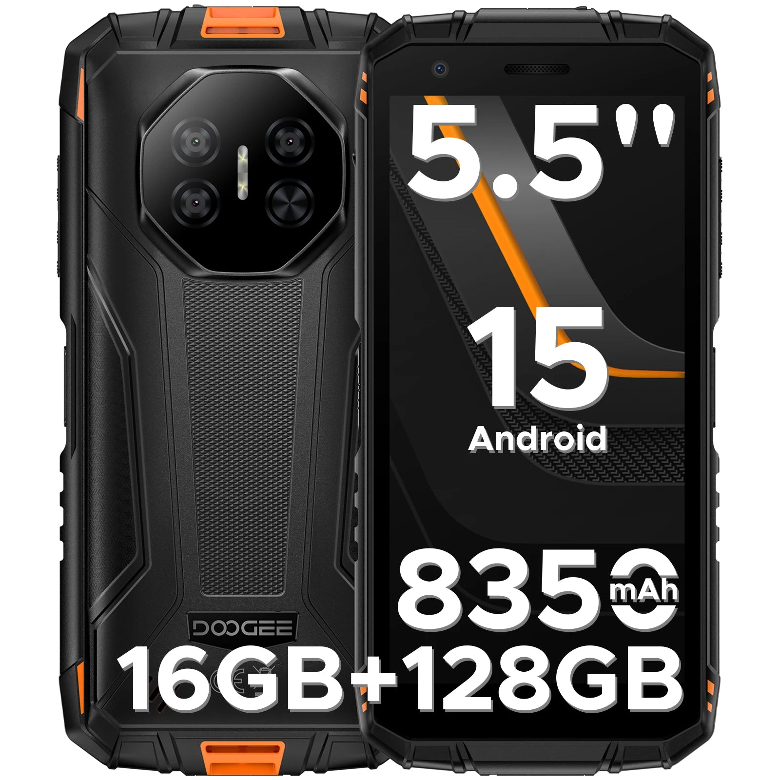DOOGEE Fire 3 Pro Rugged Phone 8350mAh Battery T7200 Android 15 Smart Phone 5.5'' HD+ Display Cell Phone 16GB+128GB Widevine L1