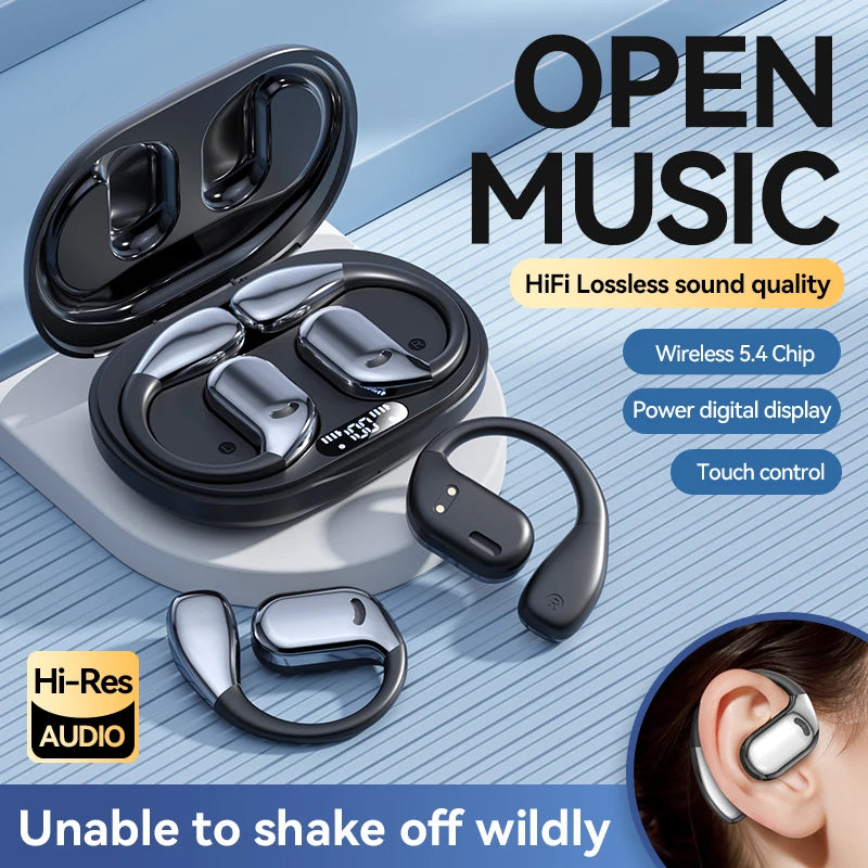 Earhook Earphones TWS Bluetooth 5.4 Bone Conduction Open Air Noise Reduction Headphone Wireless Sports Earbuds M75 HIFI With Mic