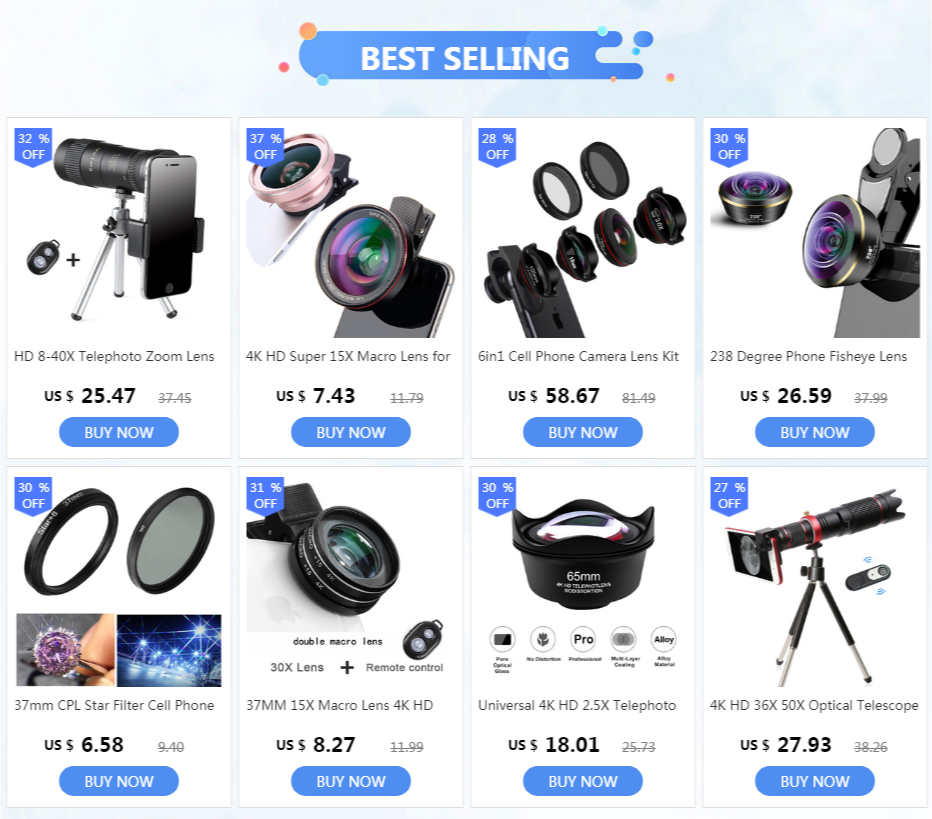 32X Telephoto for Cellphone Mobile Phone Camera Lens Zoom Telescope 4in1 Macro Fish Eye Wide Angel Lenses for iPhone Smartphone