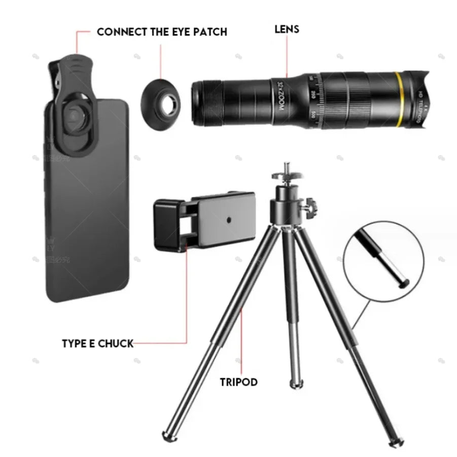 CAOX 32x Professional Concert Monocular Telescope, HD Zoom Phone Camera Lens Telescope, Suitable for Camping and Concerts