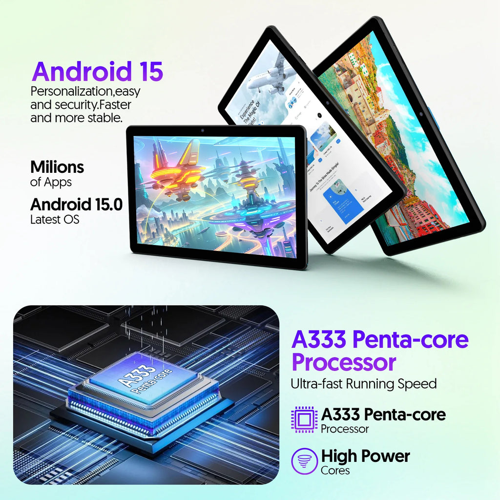 BAKEN Global Edition 10-inch tablet PC, Android 15 system, quad-core processor, 12GB+64GB, supports 1TB expansion, WiFi, 6000mAh