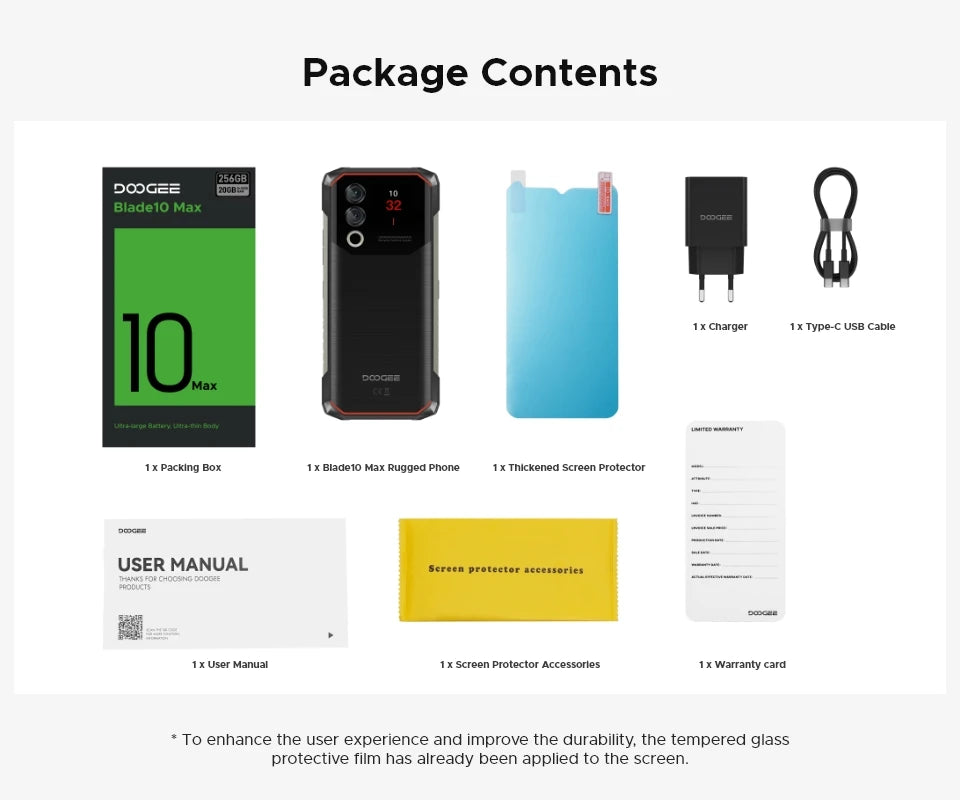DOOGEE Blade10 Max Rugged Phone 6.56" 90Hz IPS Display 8GB 256GB 1.54" Rear Display 50MP AI Main Camera 10300mAh Battery Phone