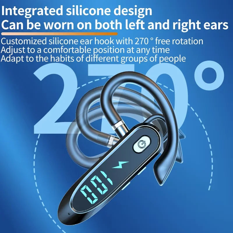 Single Ear Headset With Mic Bluetooth 6.0 Earphone Noise Cancelling Waterproof Earbud LED Display Handsfree Long Standby Time