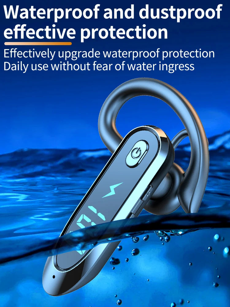 Single Ear Headset With Mic Bluetooth 6.0 Earphone Noise Cancelling Waterproof Earbud LED Display Handsfree Long Standby Time