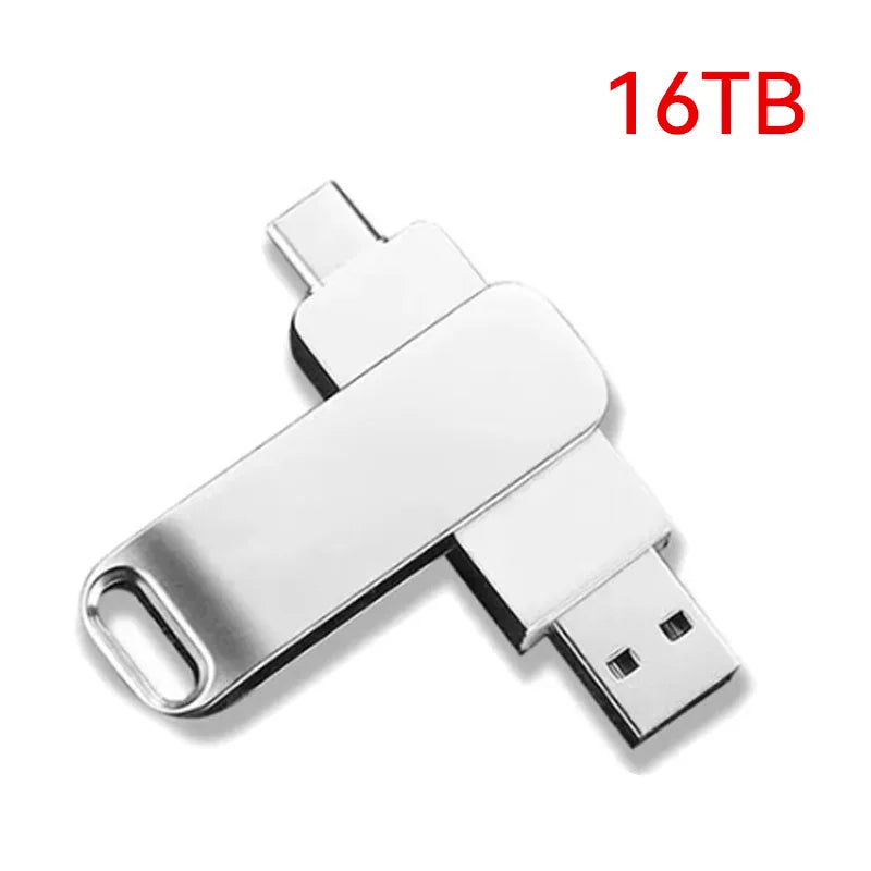 High Speed 16TB Flash Drive USB 3.2 Metal U Disk Type-C Memory Stick Waterproof Storage PC Phone Data Transfer 2026 New