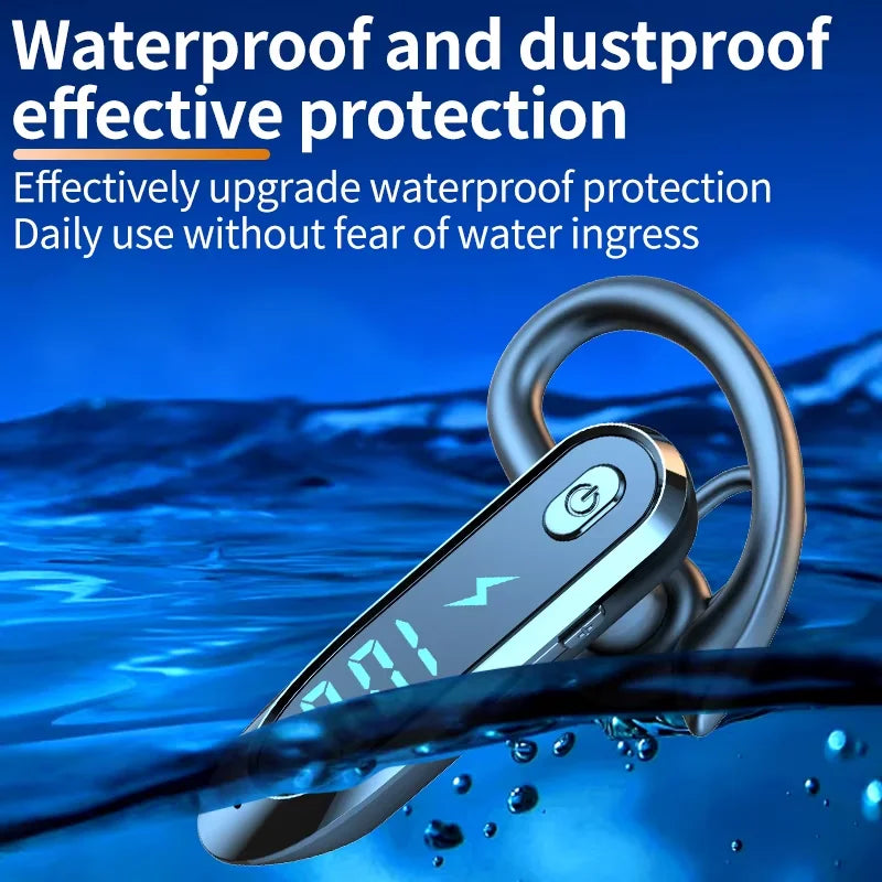 Single Ear Headset With Mic Bluetooth 6.0 Earphone Noise Cancelling Waterproof Earbud LED Display Handsfree Long Standby Time