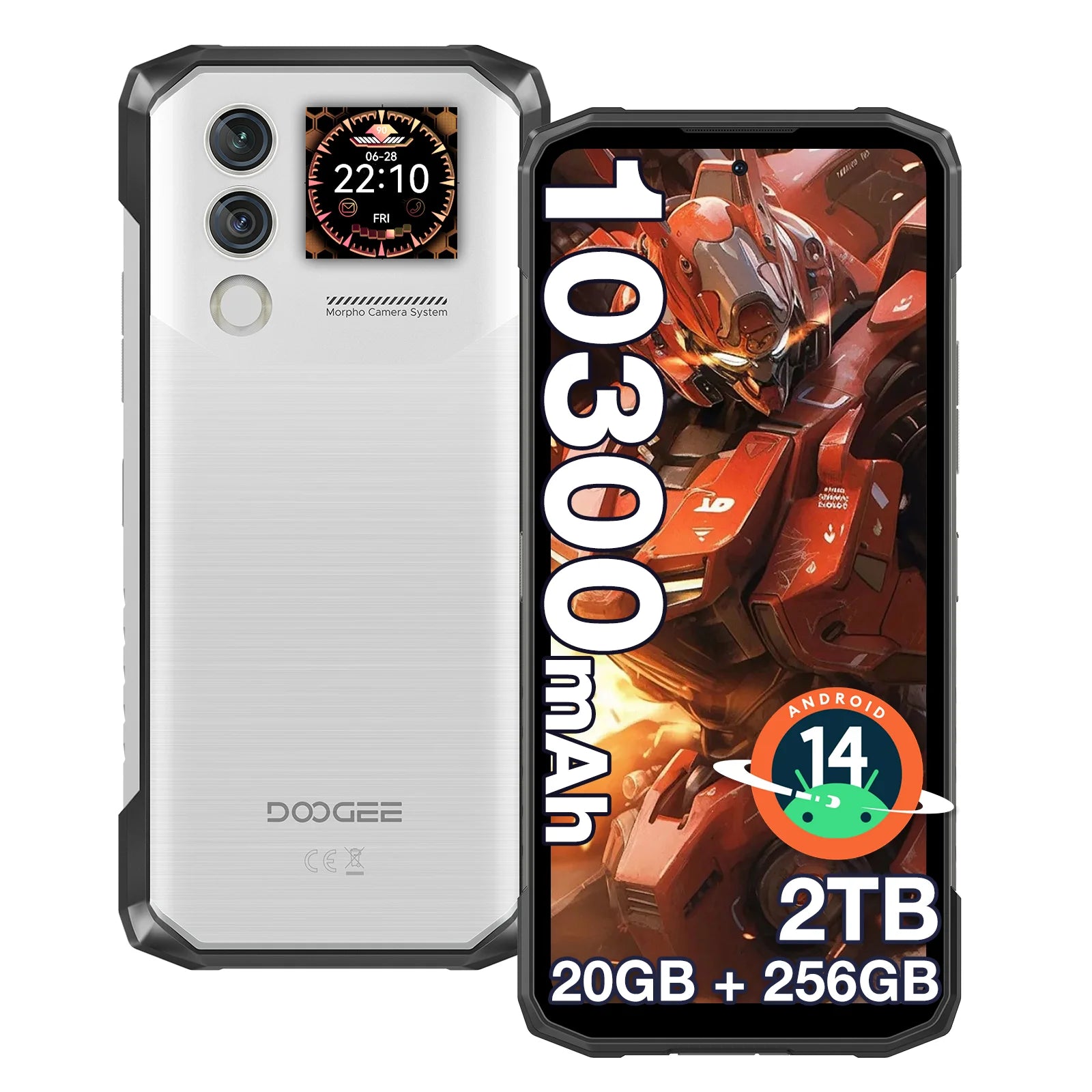 DOOGEE Blade10 Max Rugged Phone 6.56" 90Hz IPS Display 8GB 256GB 1.54" Rear Display 50MP AI Main Camera 10300mAh Battery Phone
