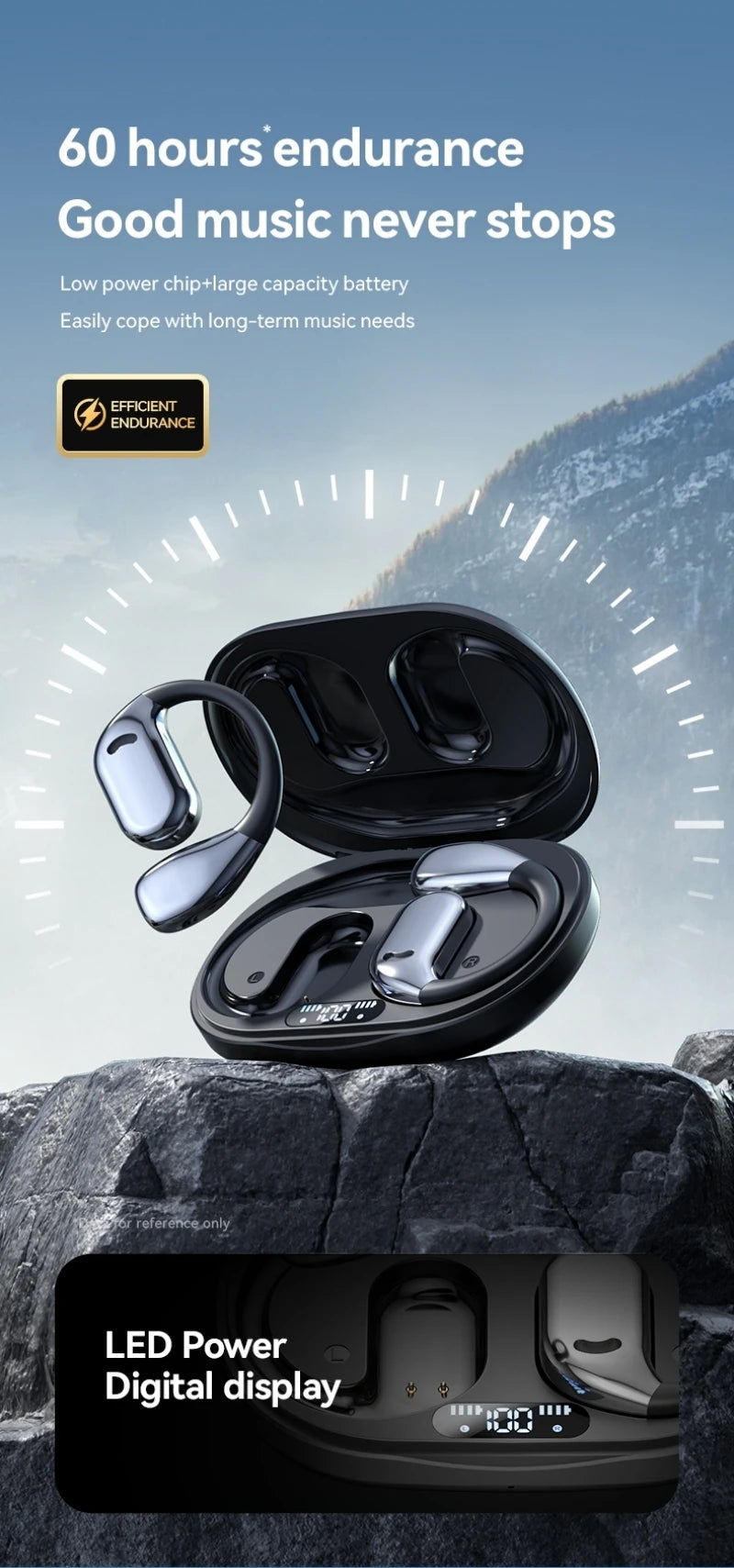 Earhook Earphones TWS Bluetooth 5.4 Bone Conduction Open Air Noise Reduction Headphone Wireless Sports Earbuds M75 HIFI With Mic