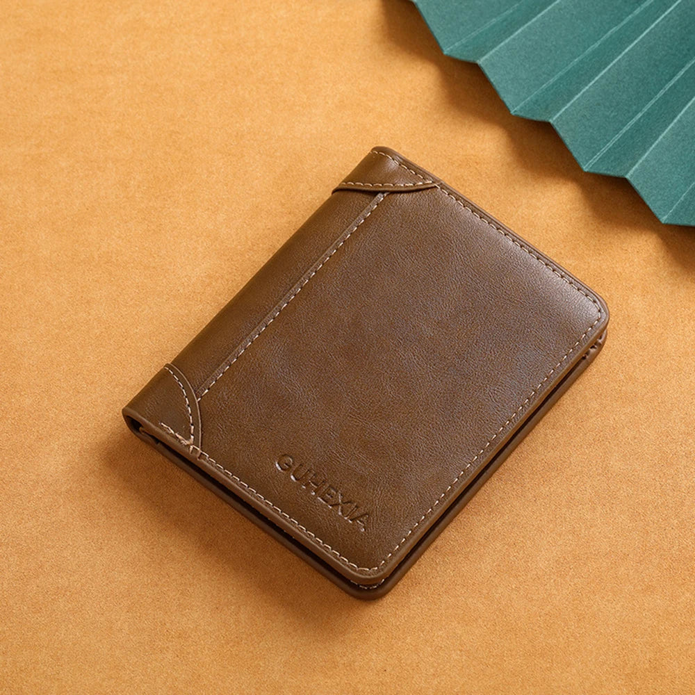 PU Leather RFID Wallet Men Slim Vertical Wallets Black Thin Short ID Credit Card Holder Minimalist Men's Brown Money Bag