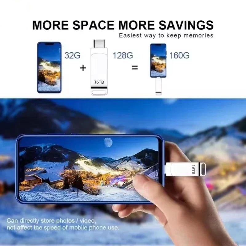 High Speed 16TB Flash Drive USB 3.2 Metal U Disk Type-C Memory Stick Waterproof Storage PC Phone Data Transfer 2026 New