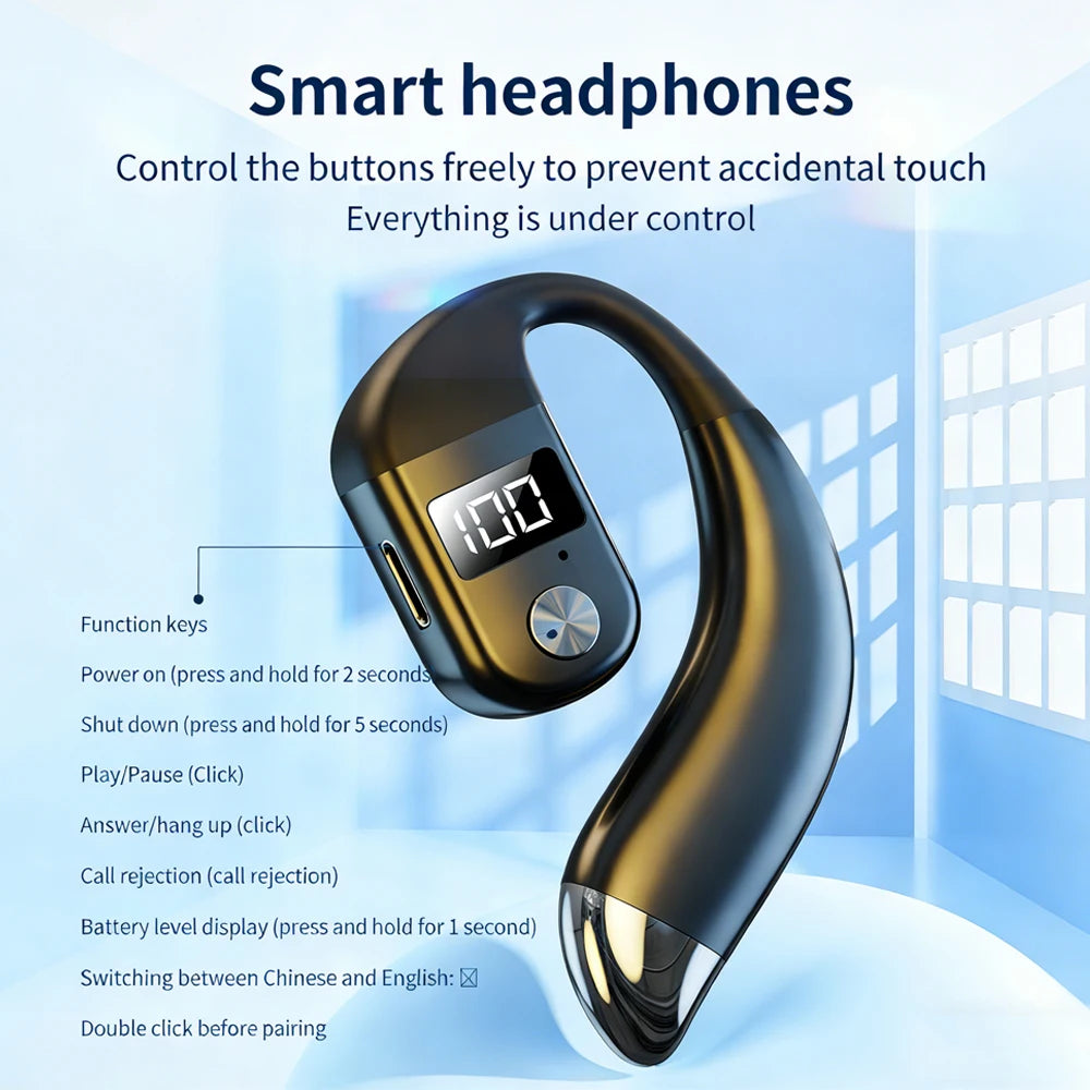 Bluetooth5.4 Earphone Wireless Single Headphone With Mic 180° Rotatable Wireless Sport Earbuds HiFi Stereo Ear Hook Music Earbud