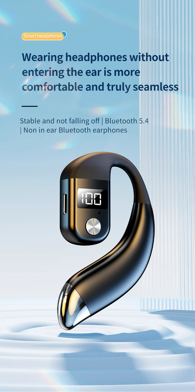 Bluetooth5.4 Earphone Wireless Single Headphone With Mic 180° Rotatable Wireless Sport Earbuds HiFi Stereo Ear Hook Music Earbud