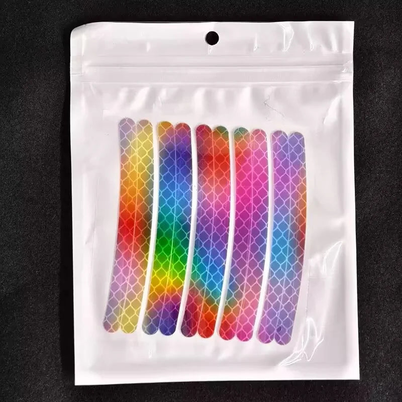 For Reflective Safety Warning Stickers On Car Motorcycle Bicycle Wheel Hubs Seven Color Laser Car Decoration Accessories 20PCS