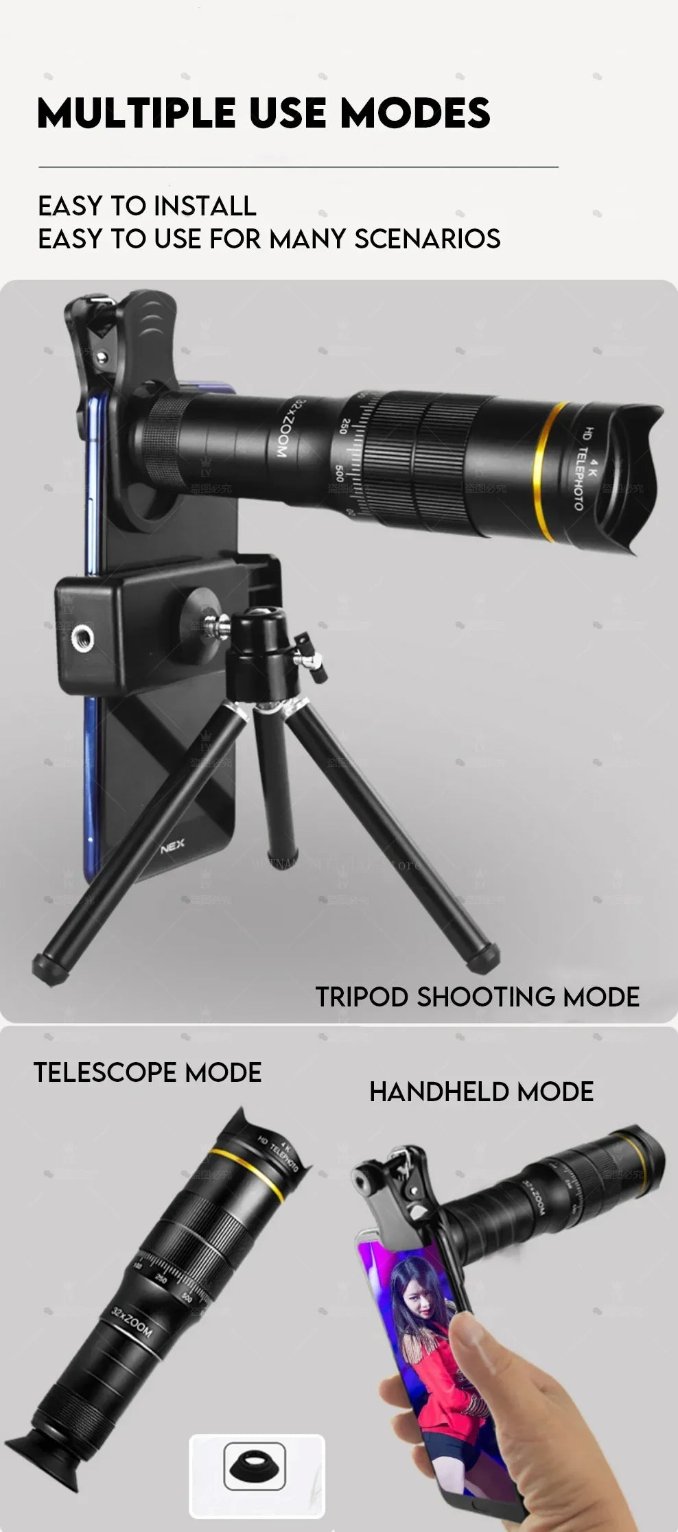CAOX 32x Professional Concert Monocular Telescope, HD Zoom Phone Camera Lens Telescope, Suitable for Camping and Concerts