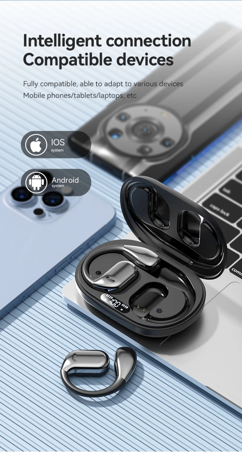 Earhook Earphones TWS Bluetooth 5.4 Bone Conduction Open Air Noise Reduction Headphone Wireless Sports Earbuds M75 HIFI With Mic