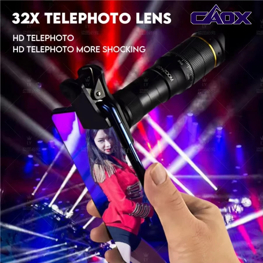 CAOX 32x Professional Concert Monocular Telescope, HD Zoom Phone Camera Lens Telescope, Suitable for Camping and Concerts