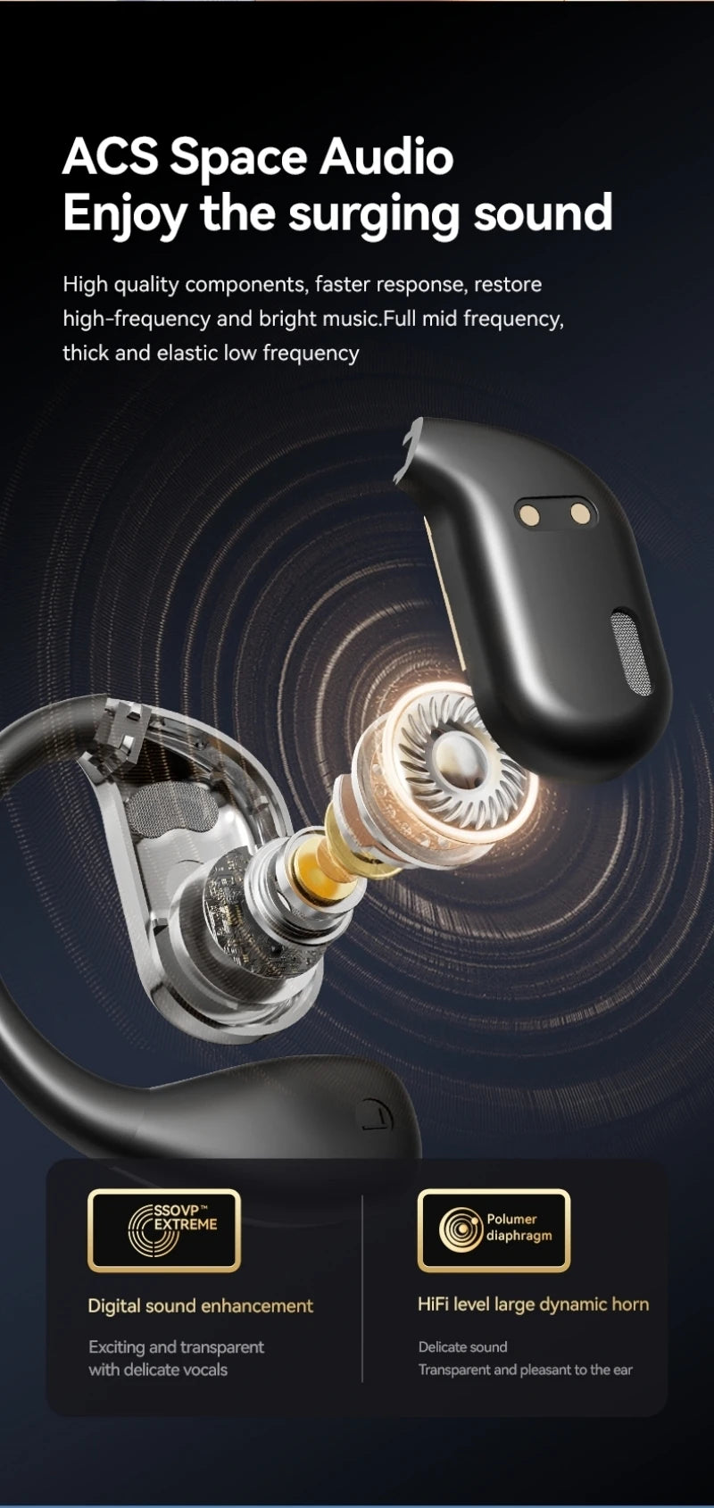 Earhook Earphones TWS Bluetooth 5.4 Bone Conduction Open Air Noise Reduction Headphone Wireless Sports Earbuds M75 HIFI With Mic