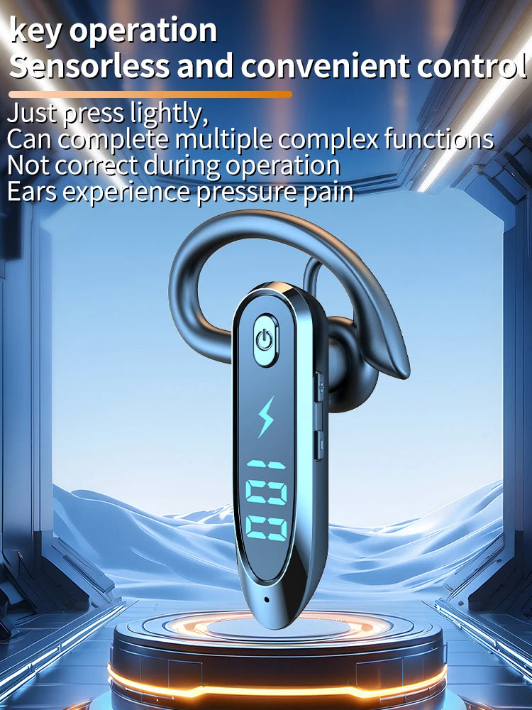 Single Ear Headset With Mic Bluetooth 6.0 Earphone Noise Cancelling Waterproof Earbud LED Display Handsfree Long Standby Time