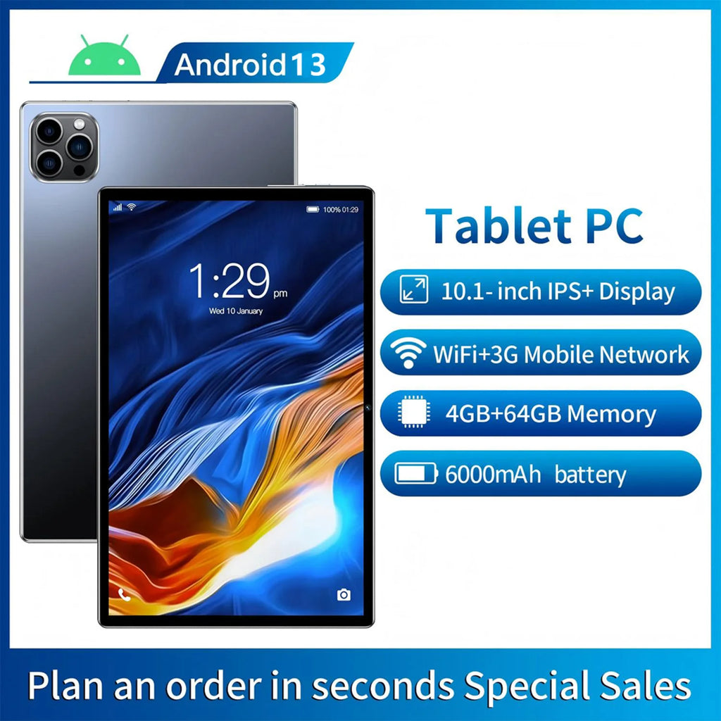 New 10.1 Inch Tablets Octa Core 3G Phone Call Dual SIM Dual Cameras 4+64GB Android 13 Google Play WiFi Bluetooth Global Version