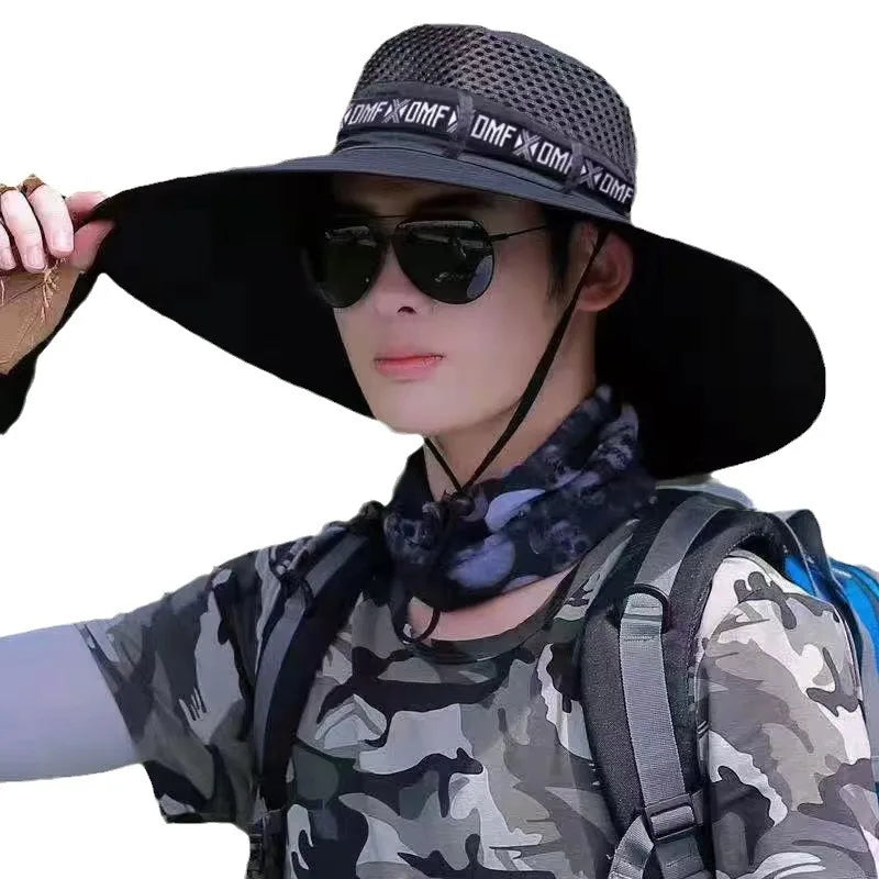 Summer Large Sun Hat Men Women Breathable Fishing Caps Sun UV Protection Mesh Fisherman Hat Hiking Outdoor Beach Cap