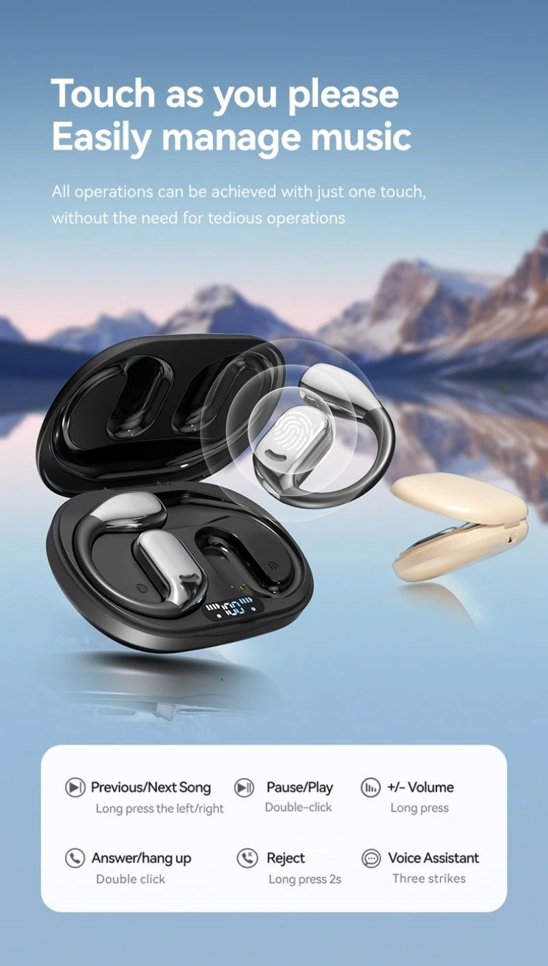 Earhook Earphones TWS Bluetooth 5.4 Bone Conduction Open Air Noise Reduction Headphone Wireless Sports Earbuds M75 HIFI With Mic