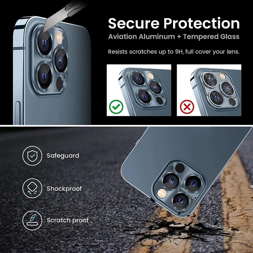 Metal Armor Camera Lens Protector For iPhone 16 Pro 17 13 11 12 14 15 Pro Max Tempered Glass For iPhone Mini Camera Protector
