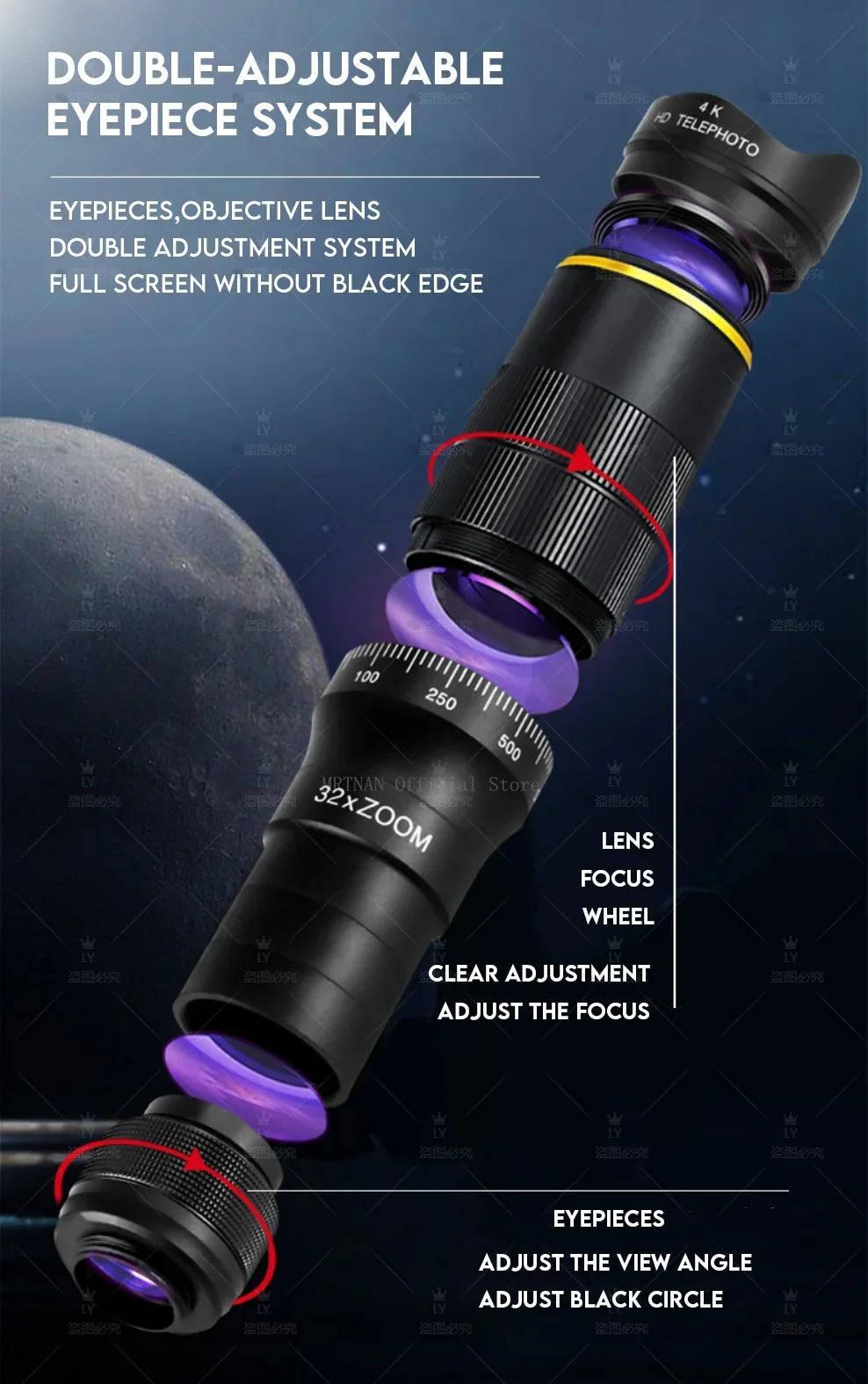CAOX 32x Professional Concert Monocular Telescope, HD Zoom Phone Camera Lens Telescope, Suitable for Camping and Concerts
